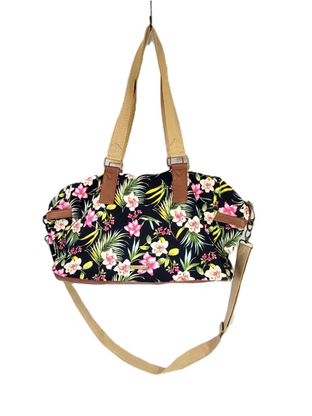 Madden Girl Tropical Floral Duffel Bag Weekender Overnight Travel Gym Tote Navy